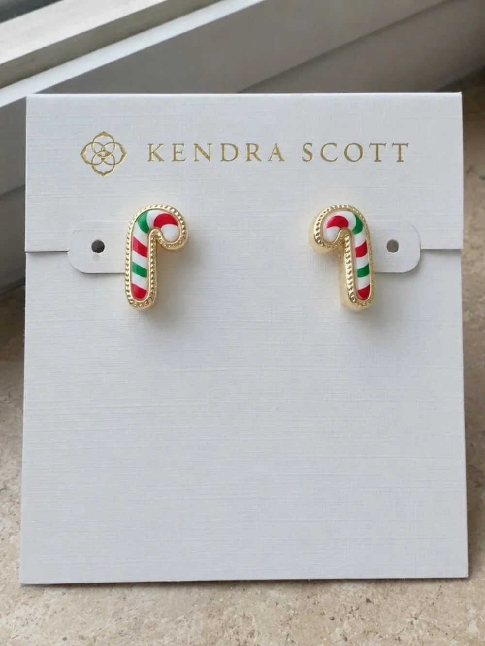 Kendra Scott Candy Cane Stud Earrings Gold Holiday Striped Festive Jewelry